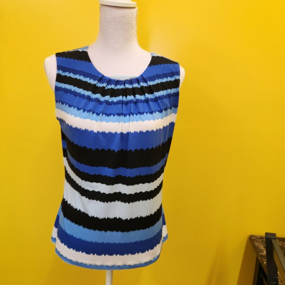 Calvin Klein Blue, White, and Black Sleeveless Top Size Medium